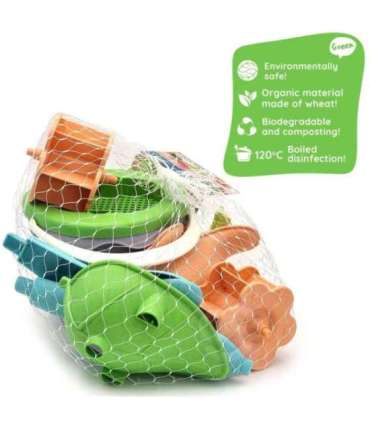 WOOPIE GREEN Набор из 4 предметов с ведёрком и катушкой. БИОРАЗЛАГАЕМЫЙ ОРГАНИЧЕСКИЙ МАТЕРИАЛ