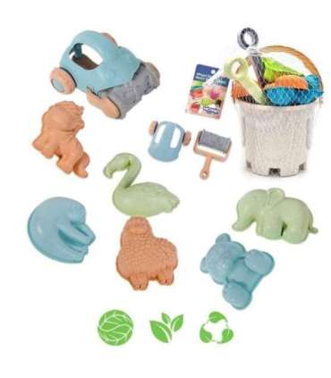 WOOPIE GREEN набор для песка с ведёрком и машинкой, 10 шт. Биоразлагаемый органический материал