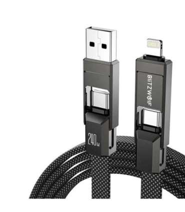 Blitzwolf BW-HDC7 4-in-1 USB+C+Lightning cable 240W 1.2m (black)