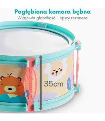 WOOPIE Perkusja Edukacyjna dla Dzieci 5 Bębnów 1 Talerz + Taboret z Motywem Zwierzątek