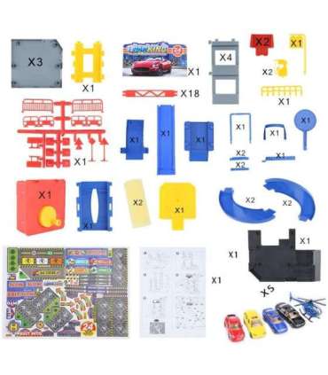 WOOPIE mitmetasandiline parkla/garaaž koos autopesulaga, autod, helikopter + aksessuaarid