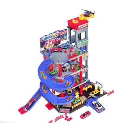 WOOPIE mitmetasandiline parkla/garaaž koos autopesulaga, autod, helikopter + aksessuaarid