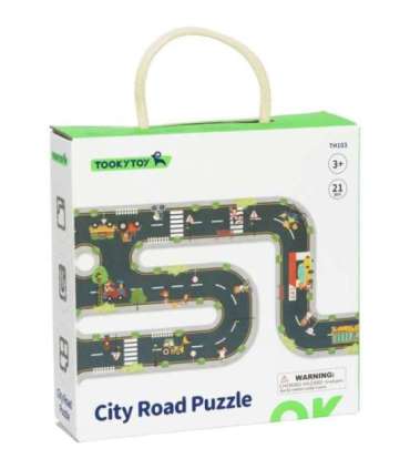 TOOKY TOY Дорожный пазл для детей - макет автомагистрали, 21 деталь. Сертификат FSC