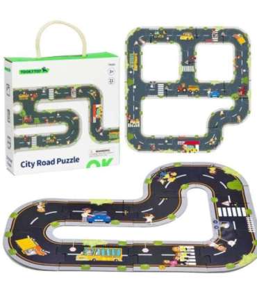 TOOKY TOY Дорожный пазл для детей - макет автомагистрали, 21 деталь. Сертификат FSC