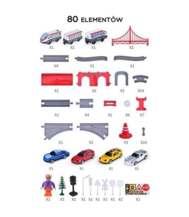 WOOPIE elektrirongikomplekt - rööpad, sild, tunnel, 80 osa.