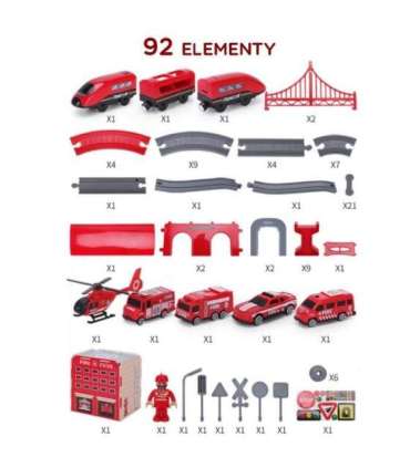 WOOPIE elektrirong, autorada, tuletõrje, helikopter, autod, 92 osa.