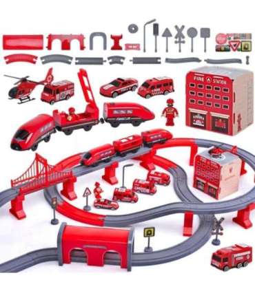 WOOPIE elektrirong, autorada, tuletõrje, helikopter, autod, 92 osa.