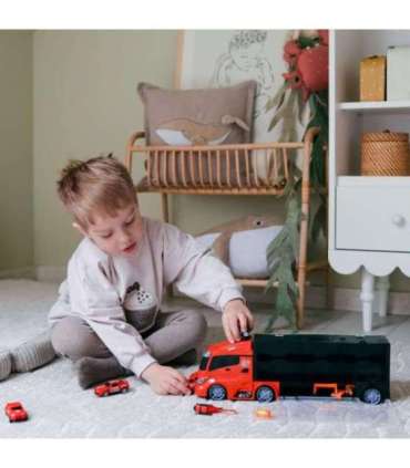 WOOPIE 3-ühes veoauto-transporter komplekt, punane, 11 osa.