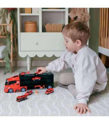 WOOPIE 3-ühes veoauto-transporter komplekt, punane, 11 osa.