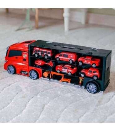 WOOPIE 3-ühes veoauto-transporter komplekt, punane, 11 osa.