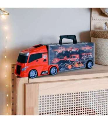 WOOPIE 3-ühes veoauto-transporter komplekt, punane, 11 osa.