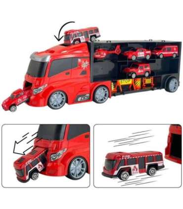 WOOPIE 3-ühes veoauto-transporter komplekt, punane, 11 osa.