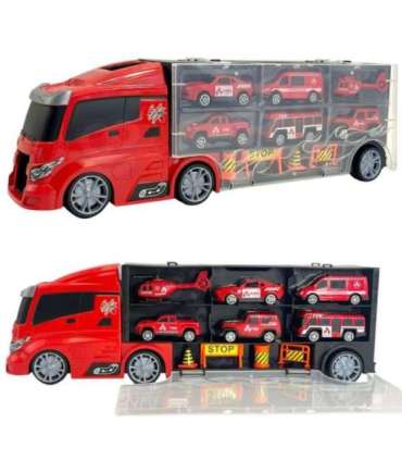 WOOPIE 3-ühes veoauto-transporter komplekt, punane, 11 osa.