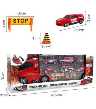 WOOPIE 3-ühes veoauto-transporter komplekt, punane, 11 osa.