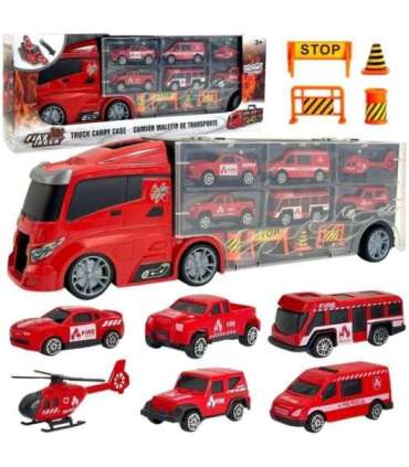 WOOPIE 3-ühes veoauto-transporter komplekt, punane, 11 osa.