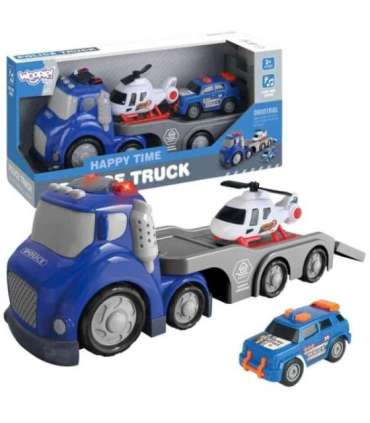 WOOPIE sinine politsei puksiirauto (City Truck) heli- ja valgusefektidega