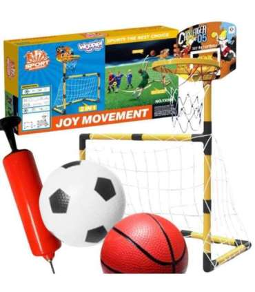 WOOPIE 2-ühes komplekt: korvpall ja jalgpalli värav + pallid ja pump