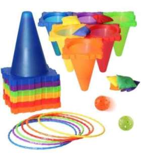 WOOPIE aiamängukomplekt 3-ühes: sihtviske mäng, koonused, rõngad, kotikesed — 30 tk.