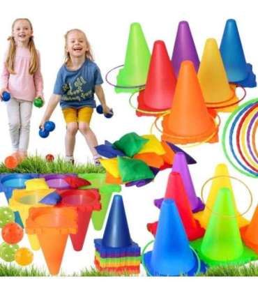 WOOPIE Набор для игр в саду 3 в 1: метание в цель, конусы, обручи, мешочки — 30 шт.
