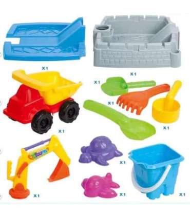 WOOPIE kaasaskantav lukustatav lossilaadne liivakast + 9 tarvikut