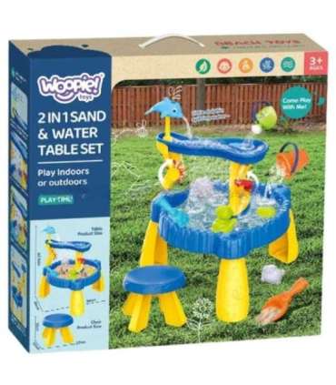 WOOPIE XL водный стол со стульчиком, 2 в 1 песочница Дельфин, 12 деталей