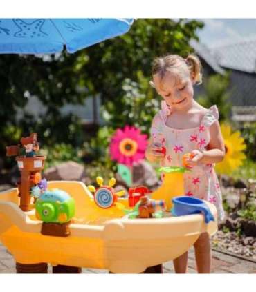 WOOPIE 2-ühes veelaud ja liivakast — piraadilaev XL-varjuga ja seebimullimasinaga