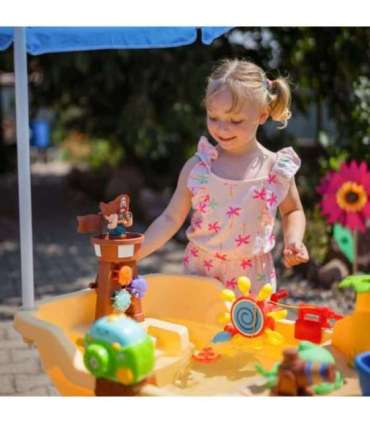 WOOPIE 2-ühes veelaud ja liivakast — piraadilaev XL-varjuga ja seebimullimasinaga