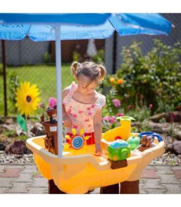 WOOPIE 2-ühes veelaud ja liivakast — piraadilaev XL-varjuga ja seebimullimasinaga