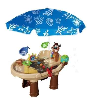 WOOPIE 2-ühes veelaud ja liivakast — piraadilaev XL-varjuga ja seebimullimasinaga