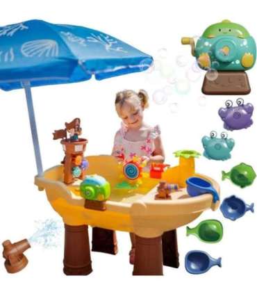 WOOPIE 2-ühes veelaud ja liivakast — piraadilaev XL-varjuga ja seebimullimasinaga