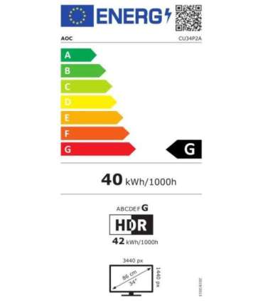 AOC Curved Monitor CU34P2A 34 " VA 21:9 100 Hz 1 ms 3440 × 1440 300 cd/m² Headphone out (3.5mm) |