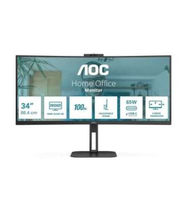AOC Curved Monitor CU34V5C/BK 34 " VA WQHD 21:9 100 Hz 4 ms 3440 x 1440 300 cd/m² HDMI ports
