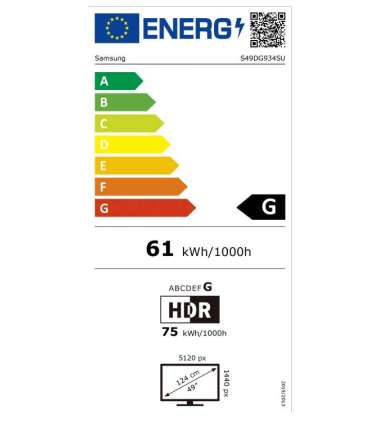 Samsung LS49DG934SUXEN Odyssey G9 G93SD 49 " OLED DQHD 32:9 240 Hz 0.03 ms 5120 x 1440 pixels 250 cd/m²