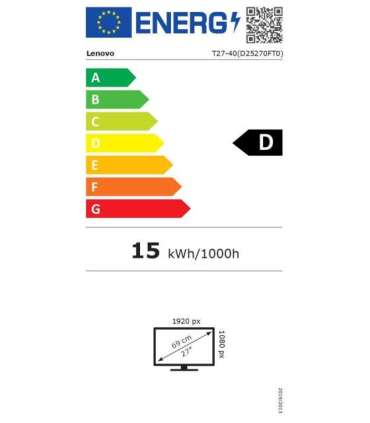 Lenovo T27-40 27 " IPS 16:9 120 Hz 6 ms 1920 x 1080 pixels 300 cd/m² HDMI ports quantity 1 Black |