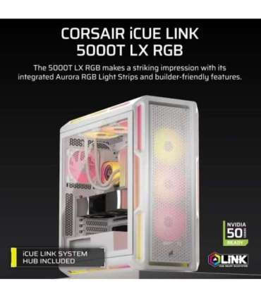 Corsair PC Case iCUE LINK 5000T LX RGB White Mid-Tower Power supply included No