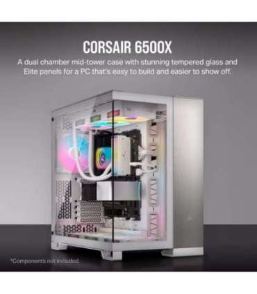Corsair PC Case 6500X Dual Chamber White/Satin Gray Aluminum Mid-Tower Power supply included No