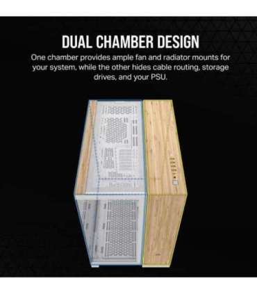 Corsair Dual Chamber PC Case 6500X White/Bamboo wood Mid Tower Power supply included No
