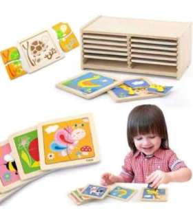 VIGA puidust pusled, 12 tahvlit, igas 4 puslet, hoidikus