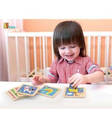 VIGA деревянные пазлы, 12 досок по 4 пазла в подставке