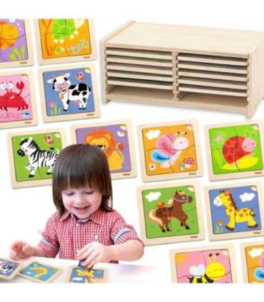 VIGA деревянные пазлы, 12 досок по 4 пазла в подставке