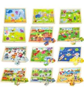 Viga puidust puslekomplekt — 12 puslet, igaühes 24 osa, alusel