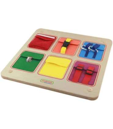 MASTERKIDZ Drewniana Tablica Manipulacyjna Ścienna Flex Kolorowe Kieszonki Klamry i Rzepy