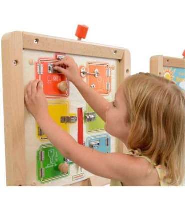 MASTERKIDZ seinale paigaldatav tegevuslaud lukkude avamise ja sulgemise õppimiseks