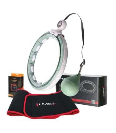 SET HULA HOOP MAGNETIC GREEN HHM15 WITH WEIGHT + COUNTER HMS + WAIST SUPPORT BR163 RED