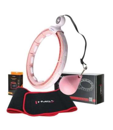 Набор: магнитный розовый хула-хуп (HHM15) с утяжелителем и счётчиком (HMS) и красный пояс для поддержки талии (BR163)