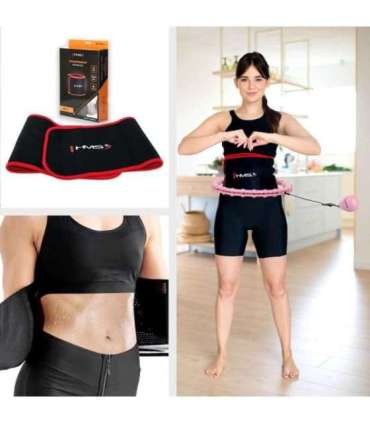 Набор хула-хуп HHW02, светло-розовый с утяжелителем (HMS) + поддержка талии BR163, красный