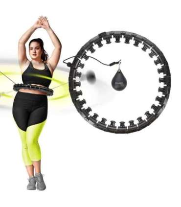 SET HULA HOOP HHW12 BLACK WITH WEIGHT HMS + WAIST SUPPORT BR163 BLACK PLUS SIZE
