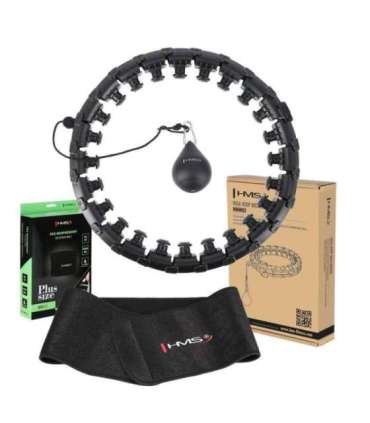 SET HULA HOOP HHW12 BLACK WITH WEIGHT HMS + WAIST SUPPORT BR163 BLACK PLUS SIZE