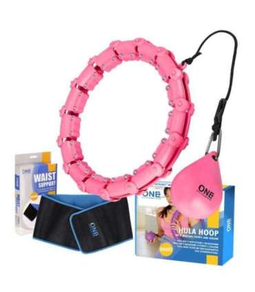 Набор хула-хуп OHA02, розовый, с утяжелителем — One Fitness + пояс для талии BR160