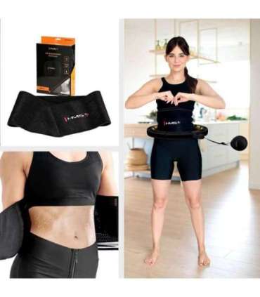 SET HULA HOOP HHM13 BLACK/GOLD WITH WEIGHT AND COUNTER HMS + WAIST SUPPORT BR163 BLACK ONE SIZE